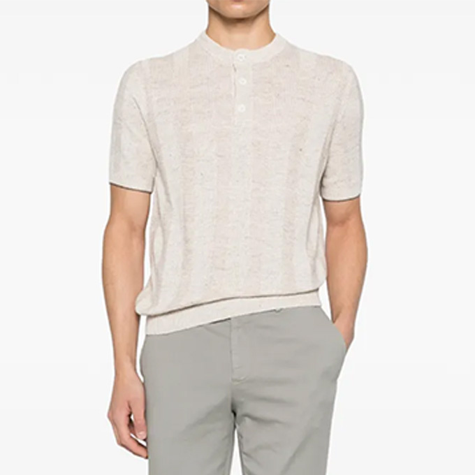 brunello cucinelli rib jacquard henley knit t-shirt